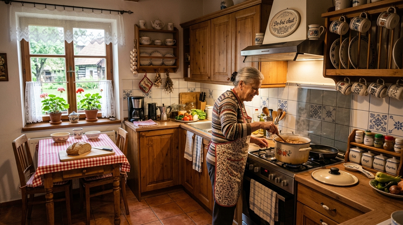 Moderní kuchyně s čerstvými ingrediencemi a inspirativními jídly